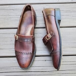 Vintage 80s Allen Edmonds Montague Kiltie Monk Strap Brown Leather Loafers 8.5